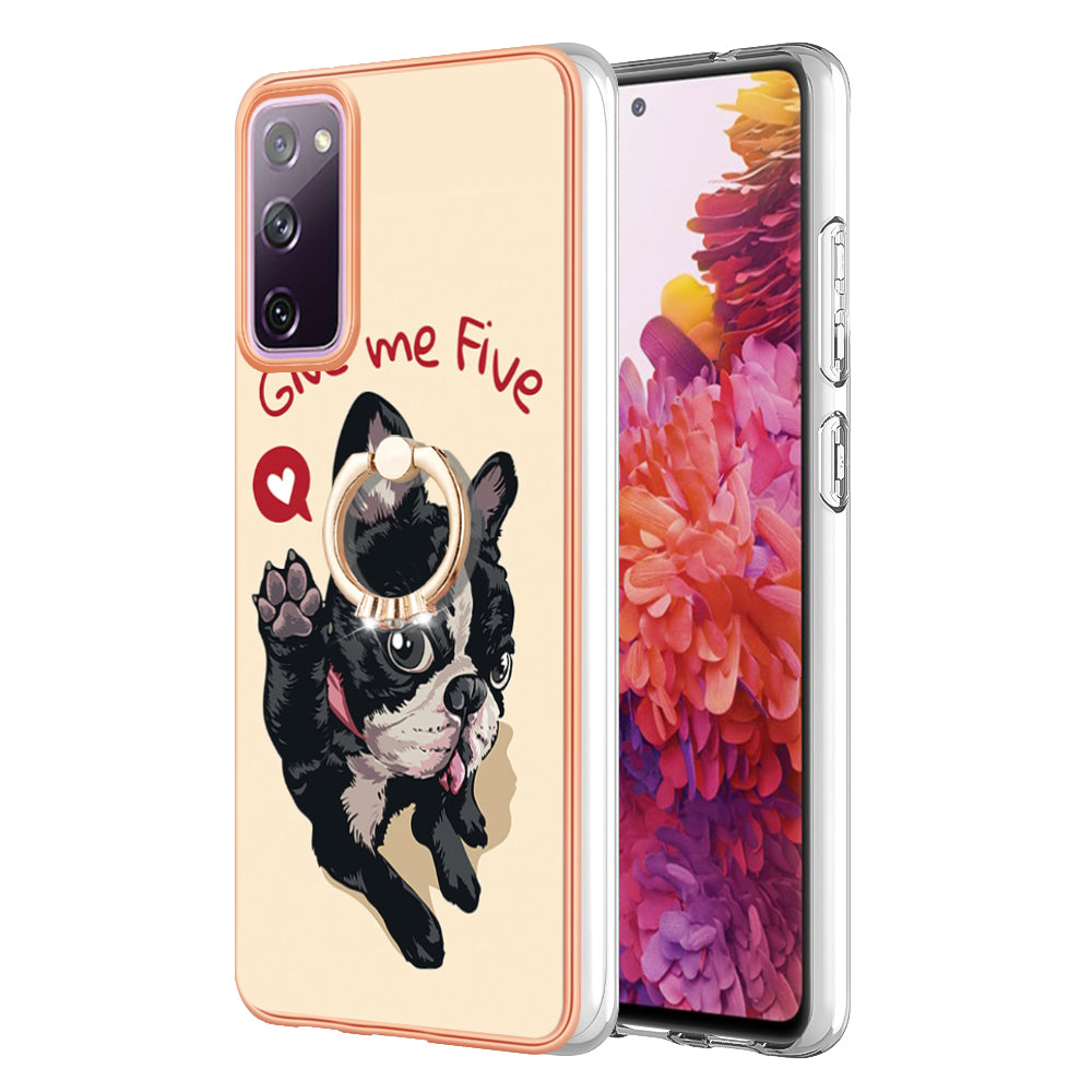 YB IMD Series-20 Style D 2.0mm TPU Soft Shell for Samsung Galaxy S20 FE 4G / FE 5G / S20 Lite / S20 FE 2022 , IMD Kickstand Electroplated Phone Cover