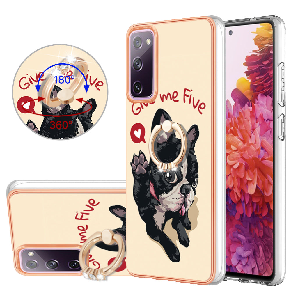 YB IMD Series-20 Style D 2.0mm TPU Soft Shell for Samsung Galaxy S20 FE 4G / FE 5G / S20 Lite / S20 FE 2022 , IMD Kickstand Electroplated Phone Cover
