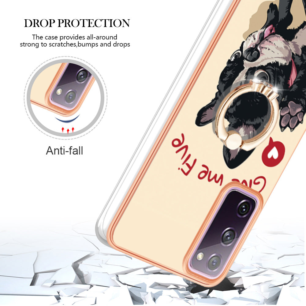 YB IMD Series-20 Style D 2.0mm TPU Soft Shell for Samsung Galaxy S20 FE 4G / FE 5G / S20 Lite / S20 FE 2022 , IMD Kickstand Electroplated Phone Cover