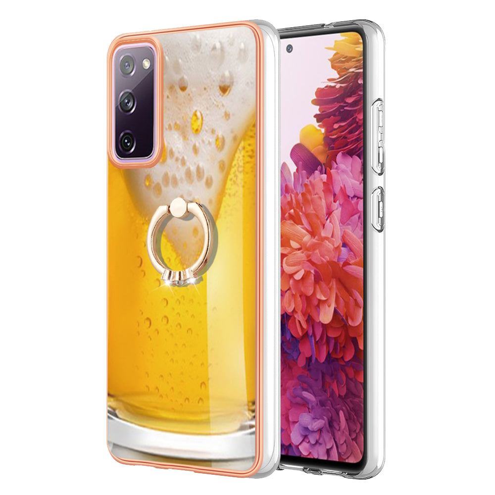 YB IMD Series-20 Style D 2.0mm TPU Soft Shell for Samsung Galaxy S20 FE 4G / FE 5G / S20 Lite / S20 FE 2022 , IMD Kickstand Electroplated Phone Cover