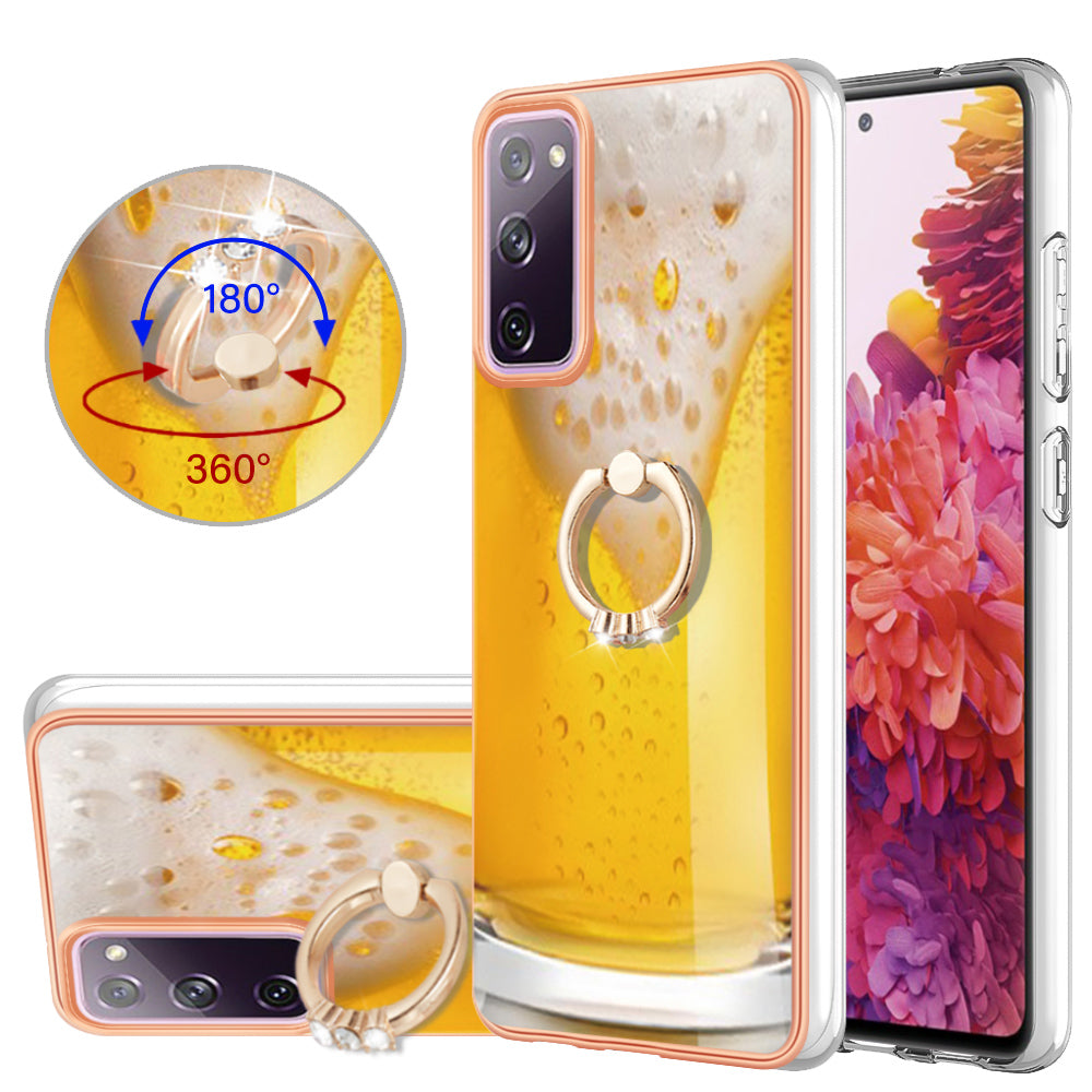 YB IMD Series-20 Style D 2.0mm TPU Soft Shell for Samsung Galaxy S20 FE 4G / FE 5G / S20 Lite / S20 FE 2022 , IMD Kickstand Electroplated Phone Cover