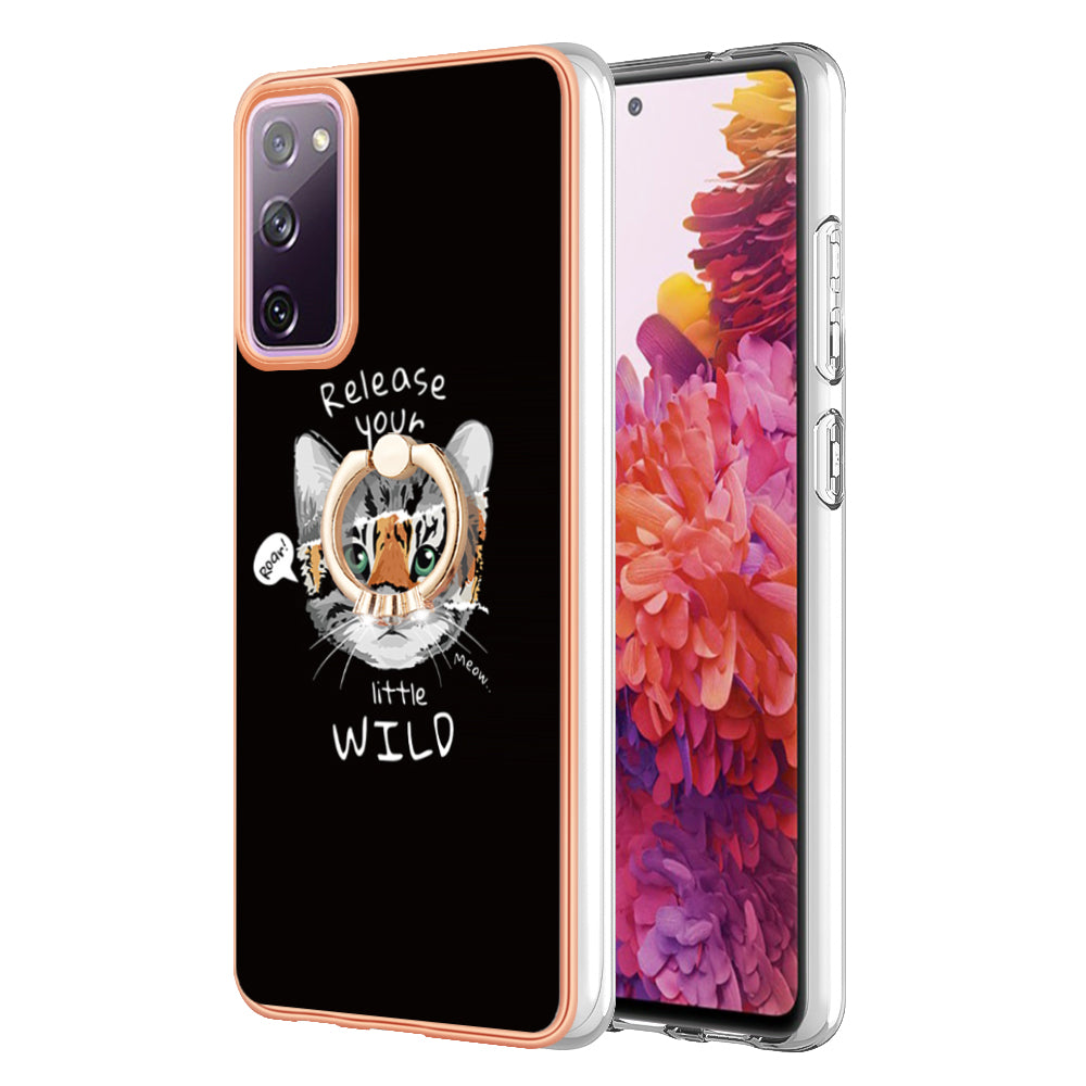 YB IMD Series-20 Style D 2.0mm TPU Soft Shell for Samsung Galaxy S20 FE 4G / FE 5G / S20 Lite / S20 FE 2022 , IMD Kickstand Electroplated Phone Cover
