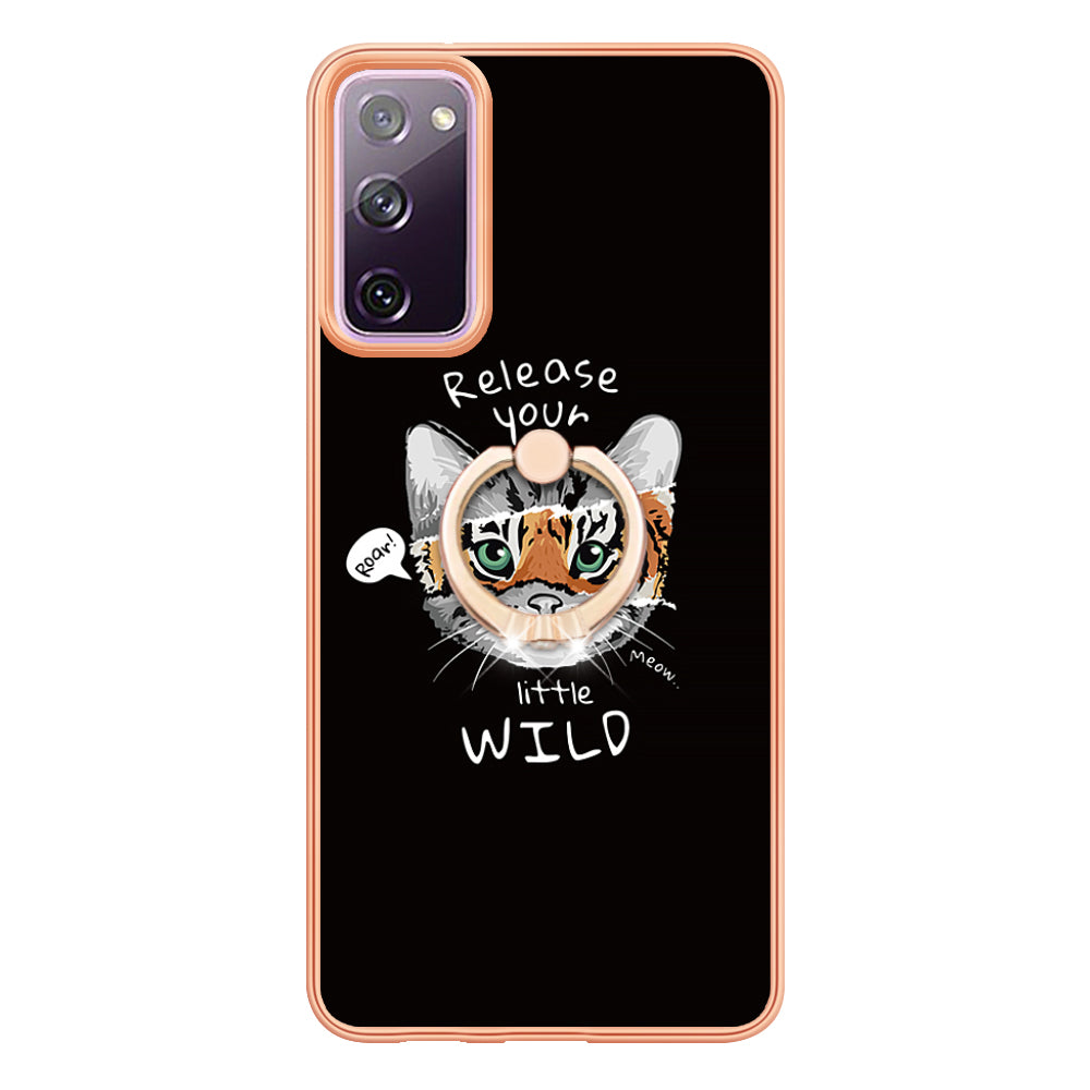 YB IMD Series-20 Style D 2.0mm TPU Soft Shell for Samsung Galaxy S20 FE 4G / FE 5G / S20 Lite / S20 FE 2022 , IMD Kickstand Electroplated Phone Cover
