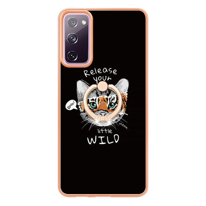 YB IMD Series-20 Style D 2.0mm TPU Soft Shell for Samsung Galaxy S20 FE 4G / FE 5G / S20 Lite / S20 FE 2022 , IMD Kickstand Electroplated Phone Cover