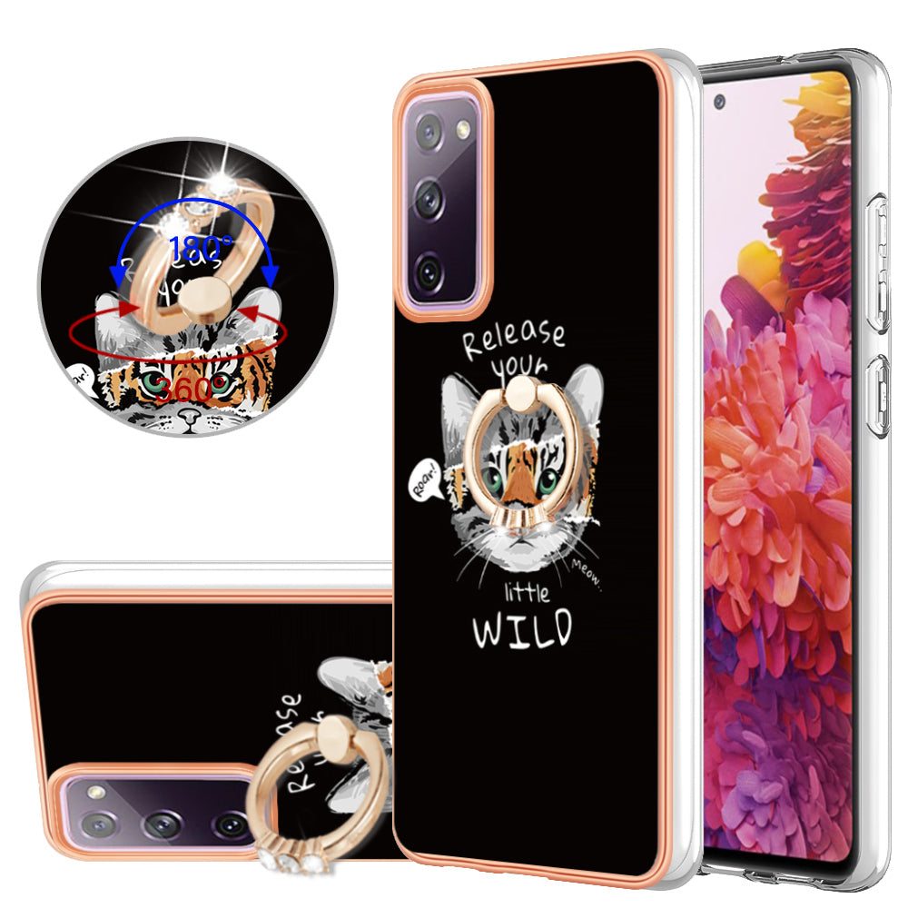 YB IMD Series-20 Style D 2.0mm TPU Soft Shell for Samsung Galaxy S20 FE 4G / FE 5G / S20 Lite / S20 FE 2022 , IMD Kickstand Electroplated Phone Cover