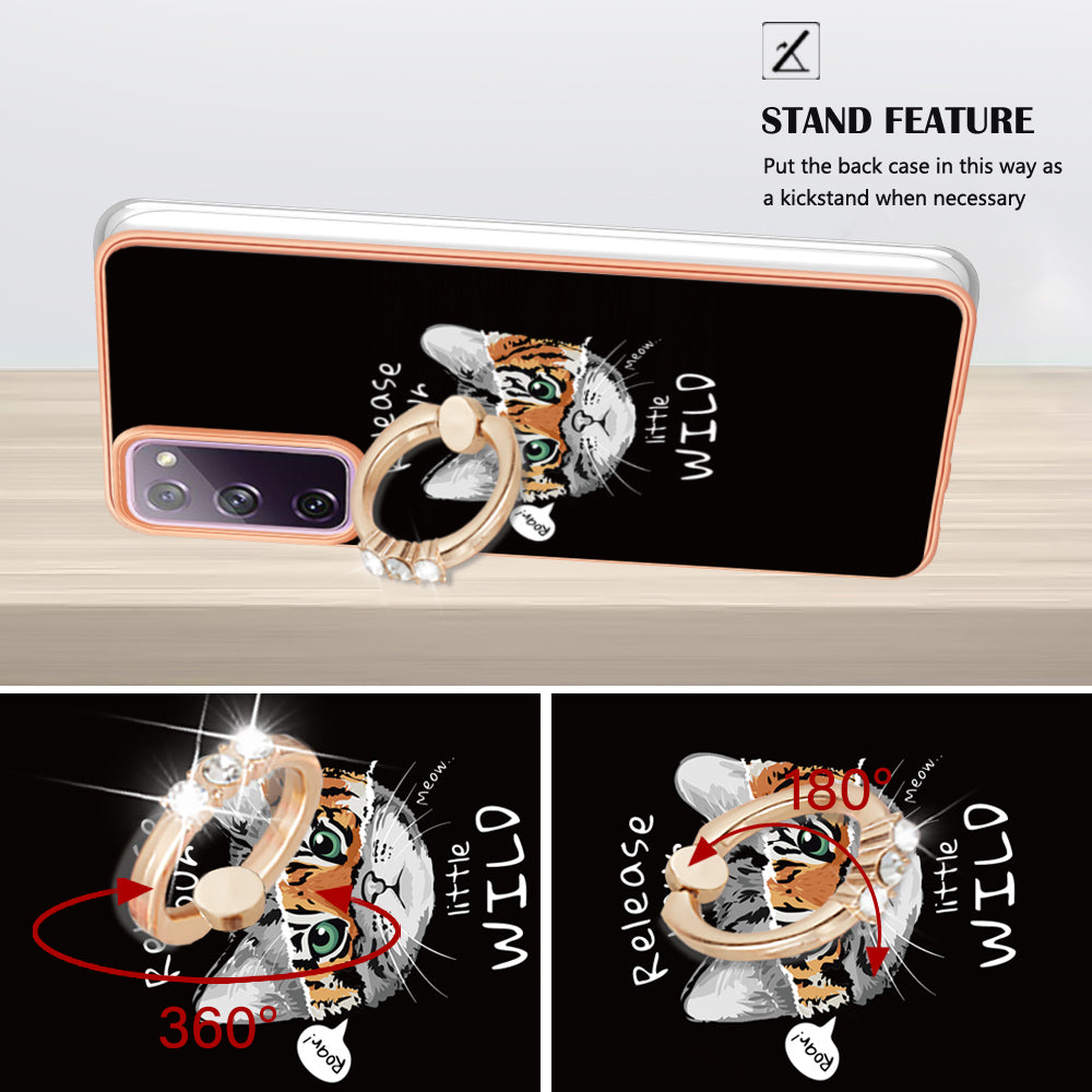 YB IMD Series-20 Style D 2.0mm TPU Soft Shell for Samsung Galaxy S20 FE 4G / FE 5G / S20 Lite / S20 FE 2022 , IMD Kickstand Electroplated Phone Cover