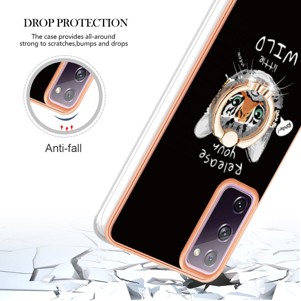 YB IMD Series-20 Style D 2.0mm TPU Soft Shell for Samsung Galaxy S20 FE 4G / FE 5G / S20 Lite / S20 FE 2022 , IMD Kickstand Electroplated Phone Cover