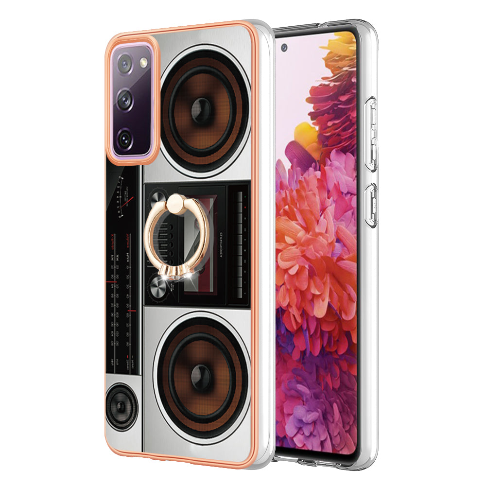 YB IMD Series-20 Style D 2.0mm TPU Soft Shell for Samsung Galaxy S20 FE 4G / FE 5G / S20 Lite / S20 FE 2022 , IMD Kickstand Electroplated Phone Cover
