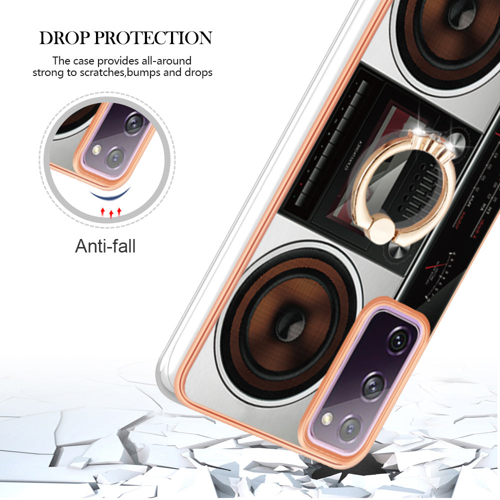 YB IMD Series-20 Style D 2.0mm TPU Soft Shell for Samsung Galaxy S20 FE 4G / FE 5G / S20 Lite / S20 FE 2022 , IMD Kickstand Electroplated Phone Cover