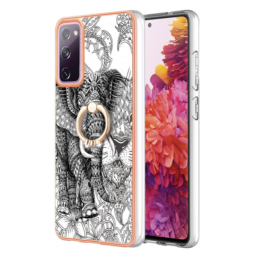 YB IMD Series-20 Style D 2.0mm TPU Soft Shell for Samsung Galaxy S20 FE 4G / FE 5G / S20 Lite / S20 FE 2022 , IMD Kickstand Electroplated Phone Cover
