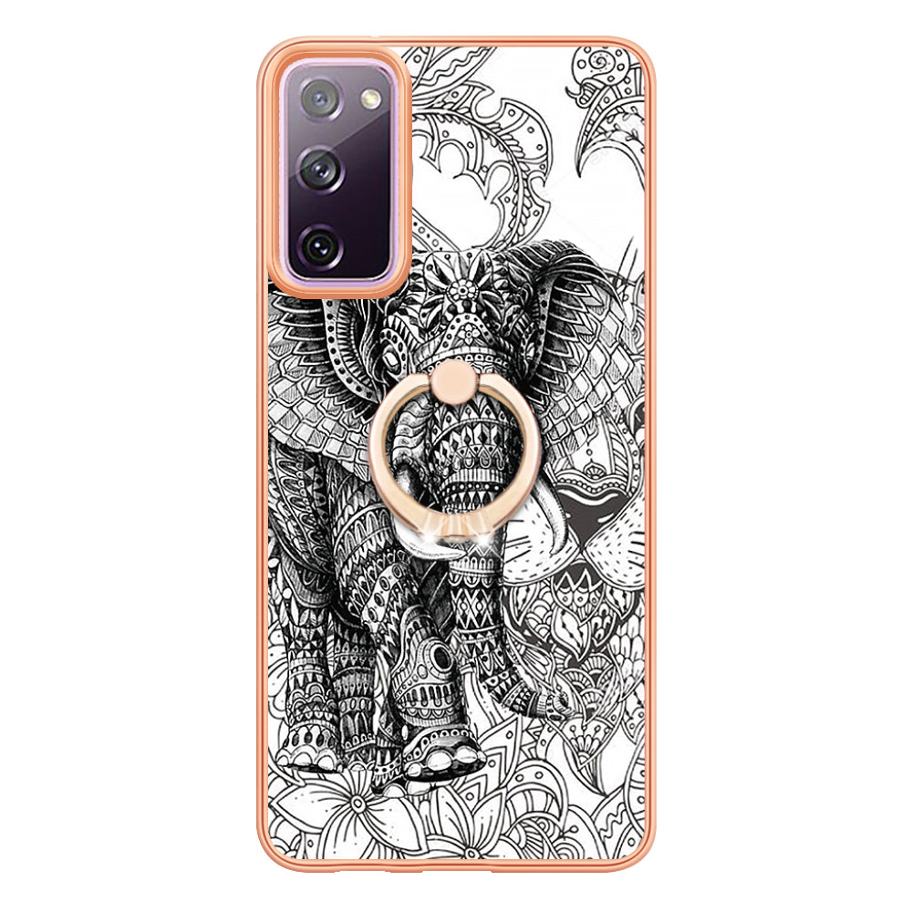 YB IMD Series-20 Style D 2.0mm TPU Soft Shell for Samsung Galaxy S20 FE 4G / FE 5G / S20 Lite / S20 FE 2022 , IMD Kickstand Electroplated Phone Cover