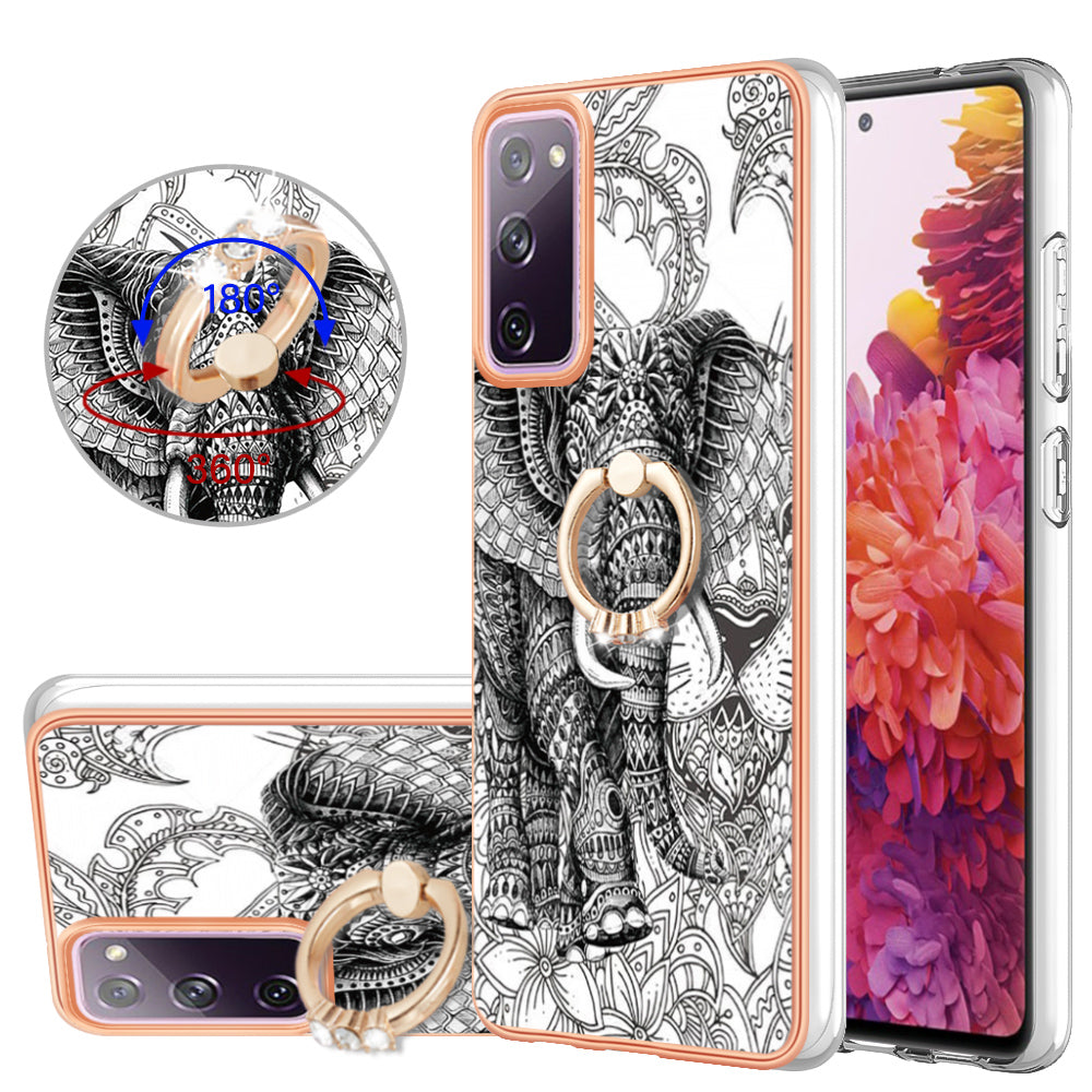 YB IMD Series-20 Style D 2.0mm TPU Soft Shell for Samsung Galaxy S20 FE 4G / FE 5G / S20 Lite / S20 FE 2022 , IMD Kickstand Electroplated Phone Cover