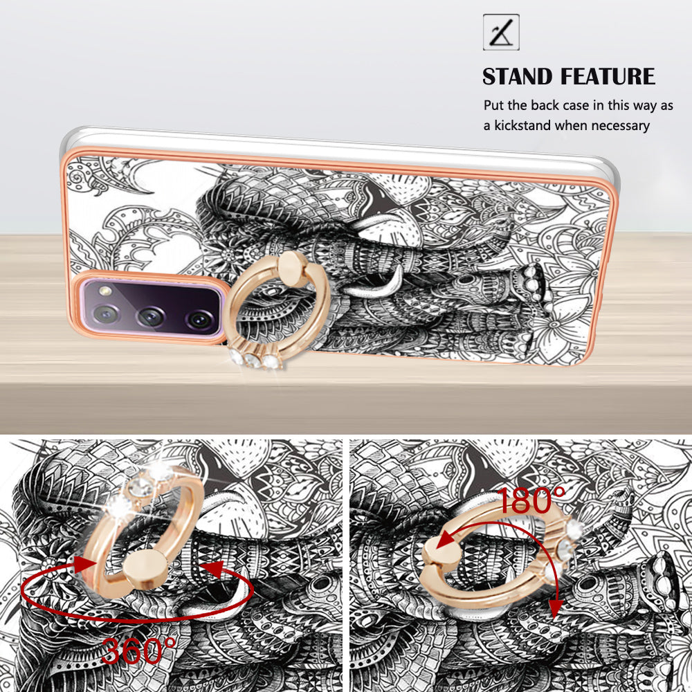 YB IMD Series-20 Style D 2.0mm TPU Soft Shell for Samsung Galaxy S20 FE 4G / FE 5G / S20 Lite / S20 FE 2022 , IMD Kickstand Electroplated Phone Cover