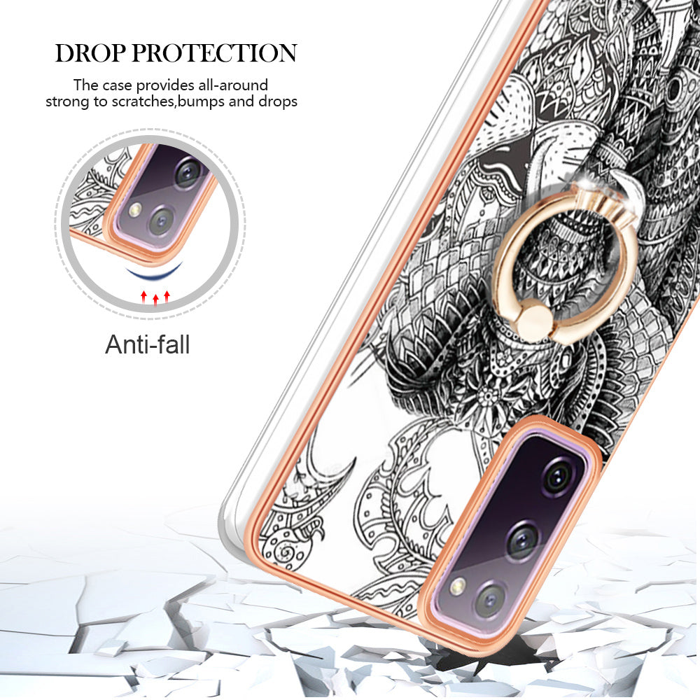 YB IMD Series-20 Style D 2.0mm TPU Soft Shell for Samsung Galaxy S20 FE 4G / FE 5G / S20 Lite / S20 FE 2022 , IMD Kickstand Electroplated Phone Cover