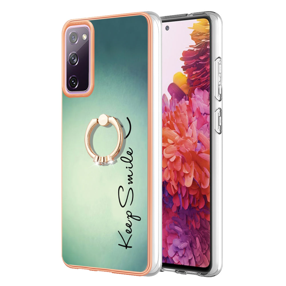 YB IMD Series-20 Style D 2.0mm TPU Soft Shell for Samsung Galaxy S20 FE 4G / FE 5G / S20 Lite / S20 FE 2022 , IMD Kickstand Electroplated Phone Cover