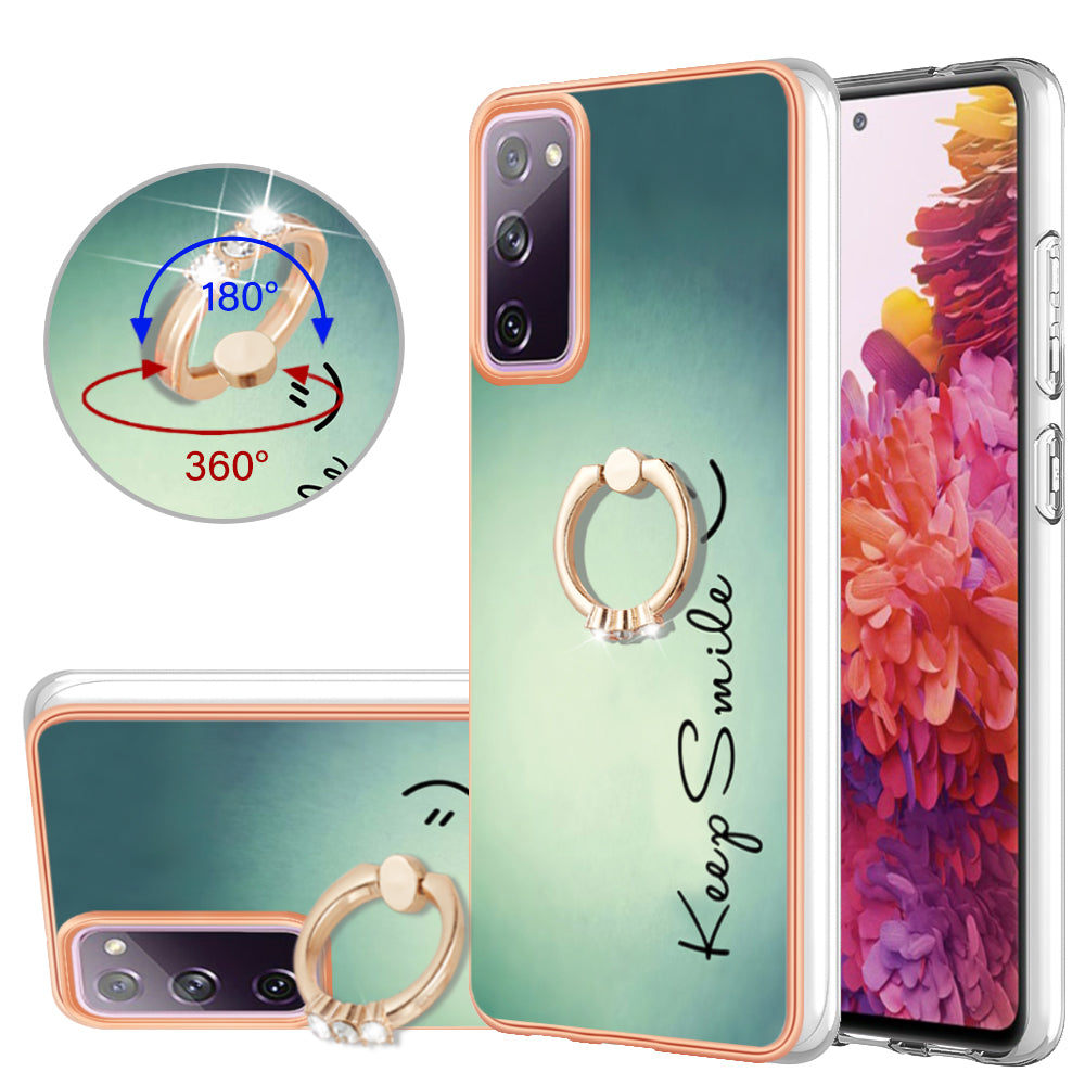 YB IMD Series-20 Style D 2.0mm TPU Soft Shell for Samsung Galaxy S20 FE 4G / FE 5G / S20 Lite / S20 FE 2022 , IMD Kickstand Electroplated Phone Cover