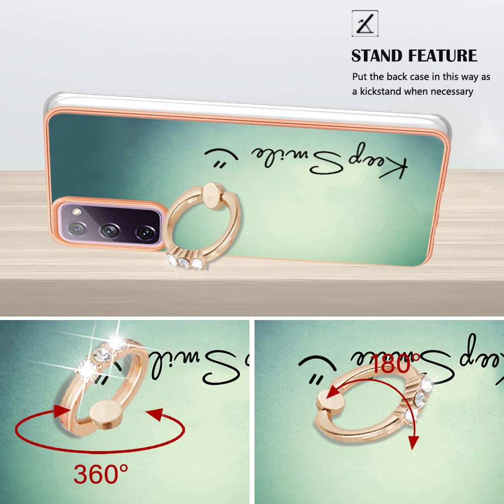 YB IMD Series-20 Style D 2.0mm TPU Soft Shell for Samsung Galaxy S20 FE 4G / FE 5G / S20 Lite / S20 FE 2022 , IMD Kickstand Electroplated Phone Cover