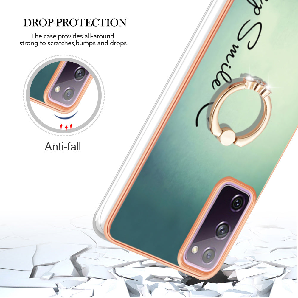 YB IMD Series-20 Style D 2.0mm TPU Soft Shell for Samsung Galaxy S20 FE 4G / FE 5G / S20 Lite / S20 FE 2022 , IMD Kickstand Electroplated Phone Cover