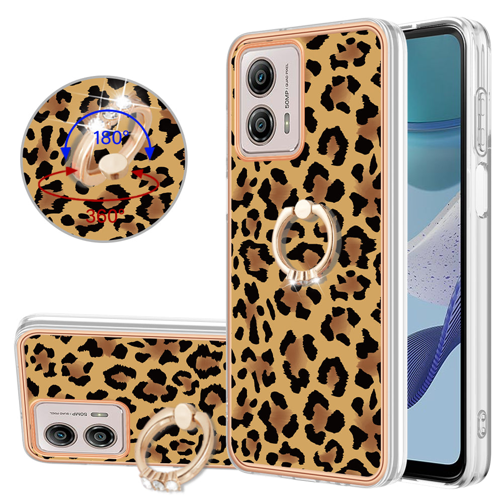 YB IMD Series-20 Style D 2.0mm TPU Electroplated Case for Motorola Moto G53 5G / G23 4G / G13 4G , Ring Kickstand IMD Phone Cover
