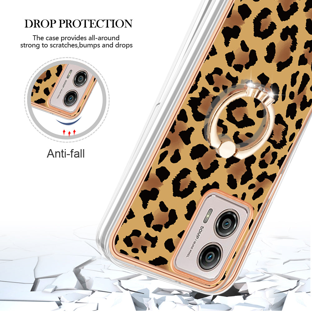 YB IMD Series-20 Style D 2.0mm TPU Electroplated Case for Motorola Moto G53 5G / G23 4G / G13 4G , Ring Kickstand IMD Phone Cover