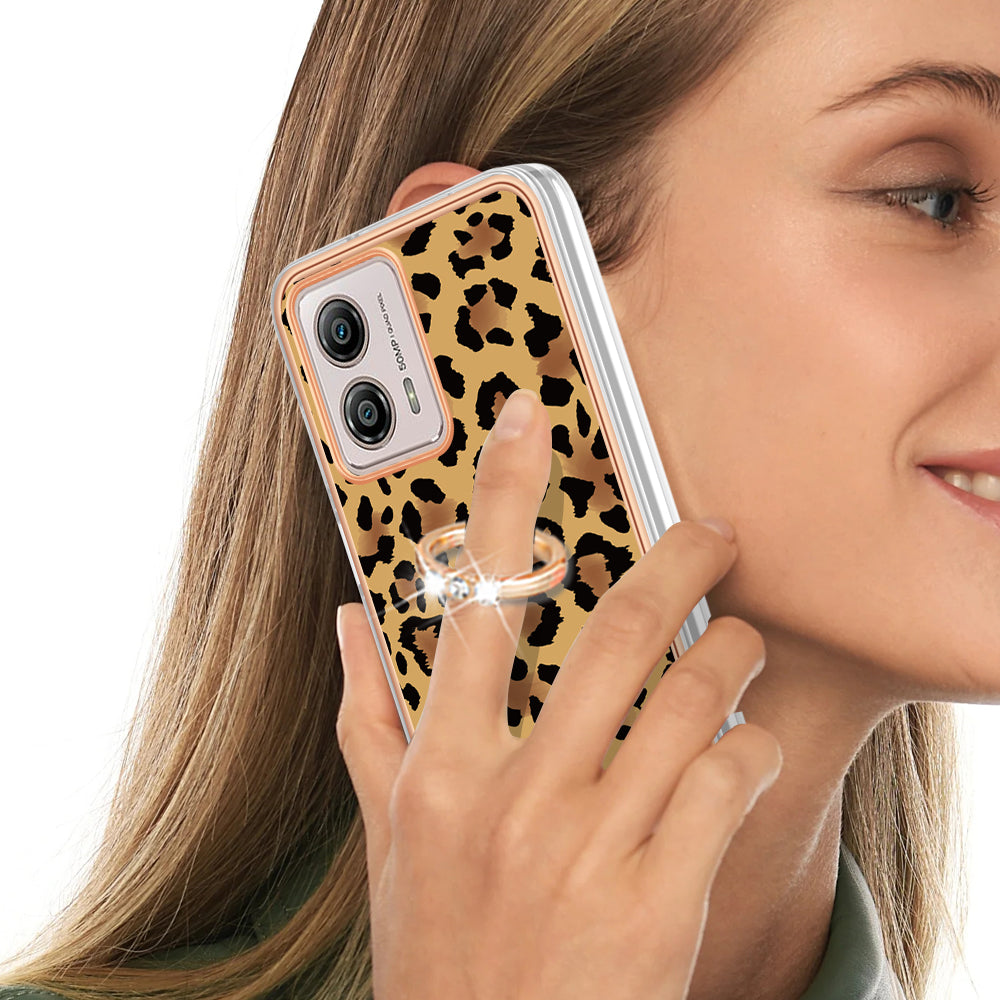 YB IMD Series-20 Style D 2.0mm TPU Electroplated Case for Motorola Moto G53 5G / G23 4G / G13 4G , Ring Kickstand IMD Phone Cover
