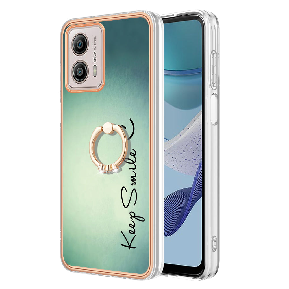YB IMD Series-20 Style D 2.0mm TPU Electroplated Case for Motorola Moto G53 5G / G23 4G / G13 4G , Ring Kickstand IMD Phone Cover