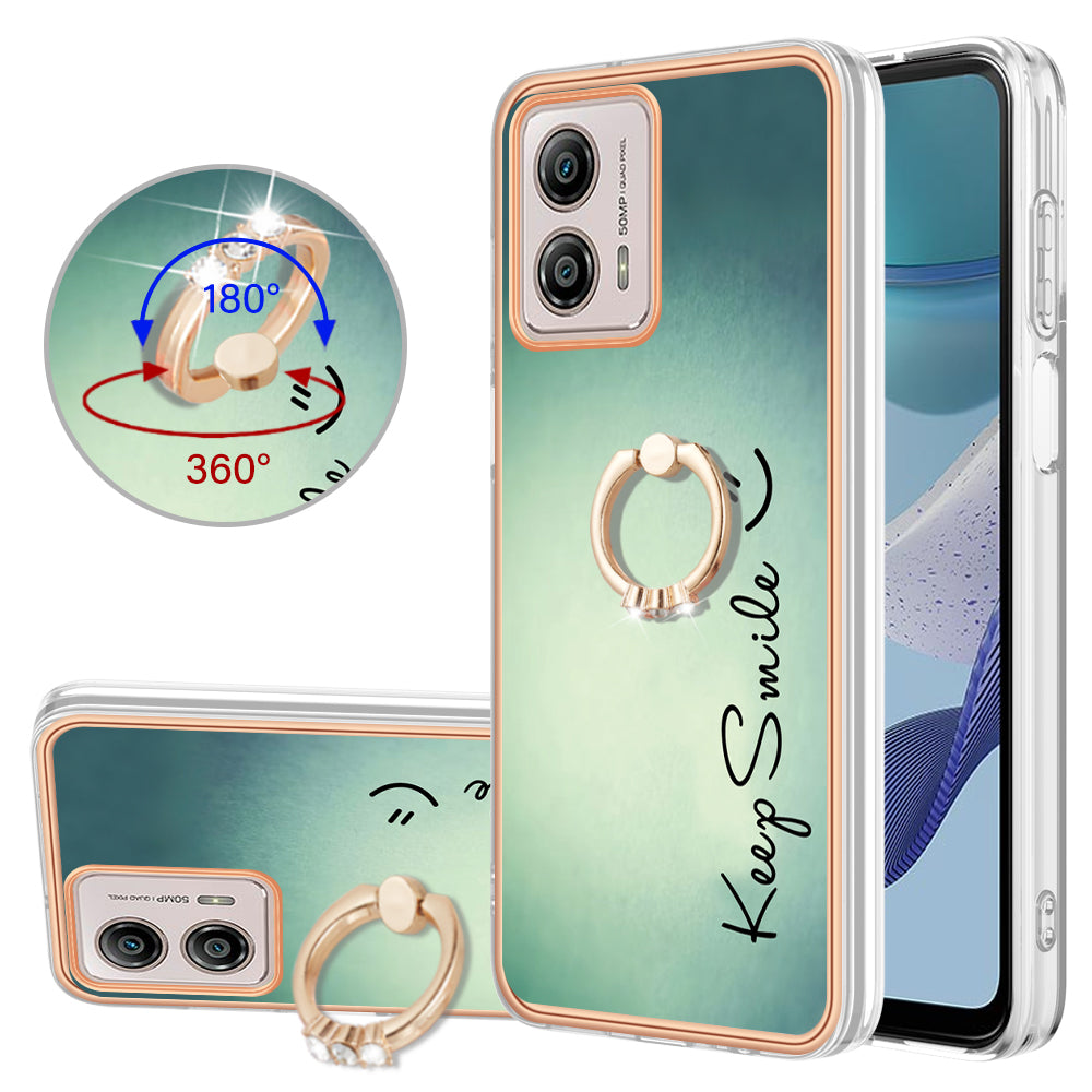 YB IMD Series-20 Style D 2.0mm TPU Electroplated Case for Motorola Moto G53 5G / G23 4G / G13 4G , Ring Kickstand IMD Phone Cover