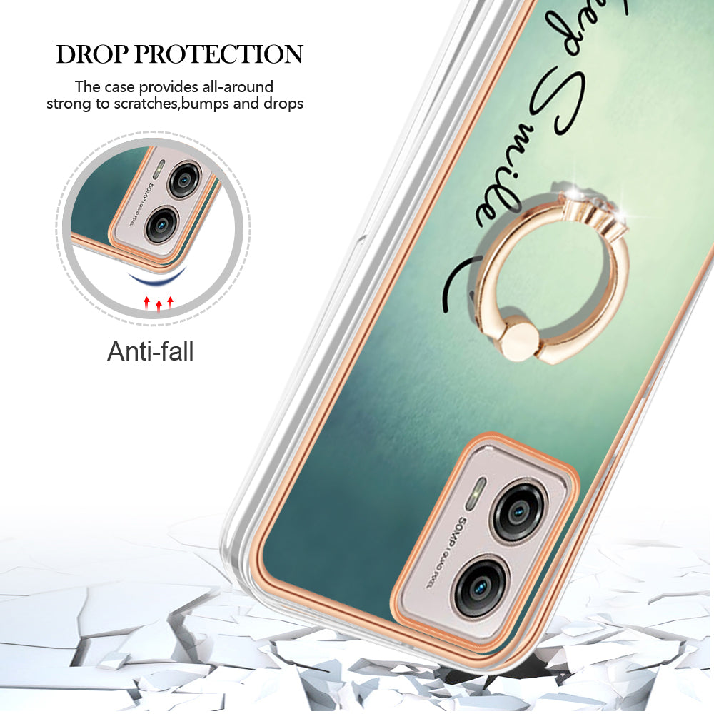 YB IMD Series-20 Style D 2.0mm TPU Electroplated Case for Motorola Moto G53 5G / G23 4G / G13 4G , Ring Kickstand IMD Phone Cover