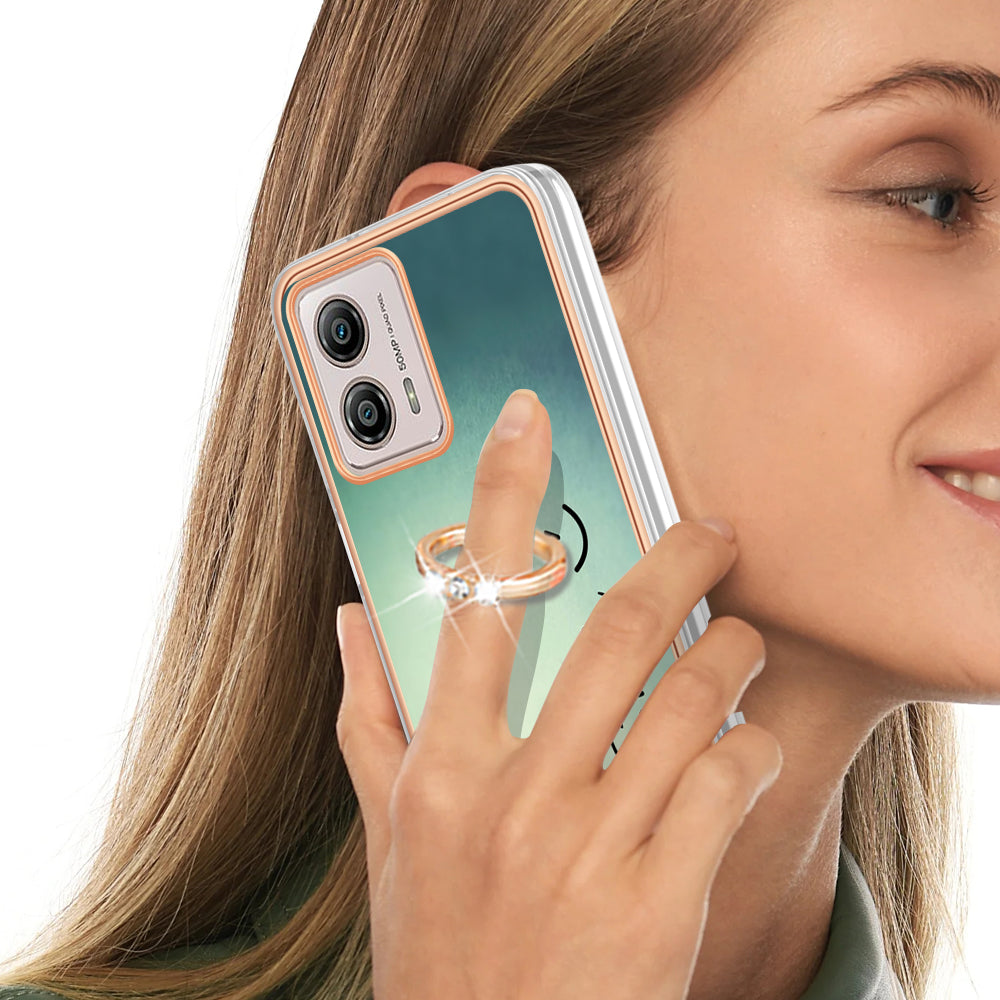 YB IMD Series-20 Style D 2.0mm TPU Electroplated Case for Motorola Moto G53 5G / G23 4G / G13 4G , Ring Kickstand IMD Phone Cover