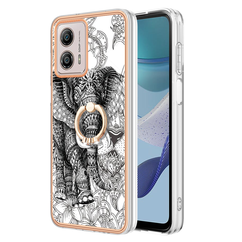 YB IMD Series-20 Style D 2.0mm TPU Electroplated Case for Motorola Moto G53 5G / G23 4G / G13 4G , Ring Kickstand IMD Phone Cover