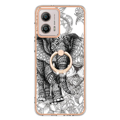 YB IMD Series-20 Style D 2.0mm TPU Electroplated Case for Motorola Moto G53 5G / G23 4G / G13 4G , Ring Kickstand IMD Phone Cover