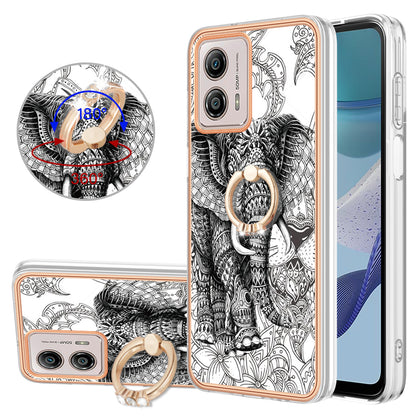 YB IMD Series-20 Style D 2.0mm TPU Electroplated Case for Motorola Moto G53 5G / G23 4G / G13 4G , Ring Kickstand IMD Phone Cover
