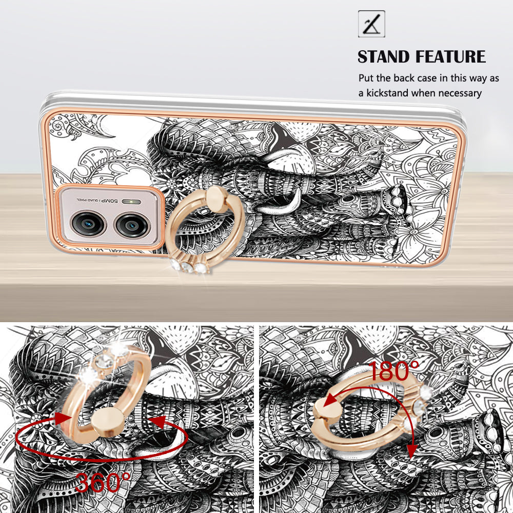 YB IMD Series-20 Style D 2.0mm TPU Electroplated Case for Motorola Moto G53 5G / G23 4G / G13 4G , Ring Kickstand IMD Phone Cover