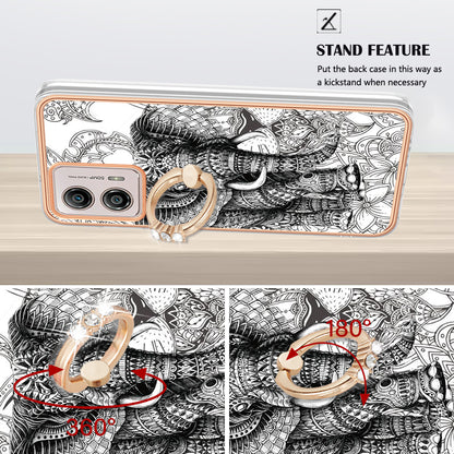 YB IMD Series-20 Style D 2.0mm TPU Electroplated Case for Motorola Moto G53 5G / G23 4G / G13 4G , Ring Kickstand IMD Phone Cover