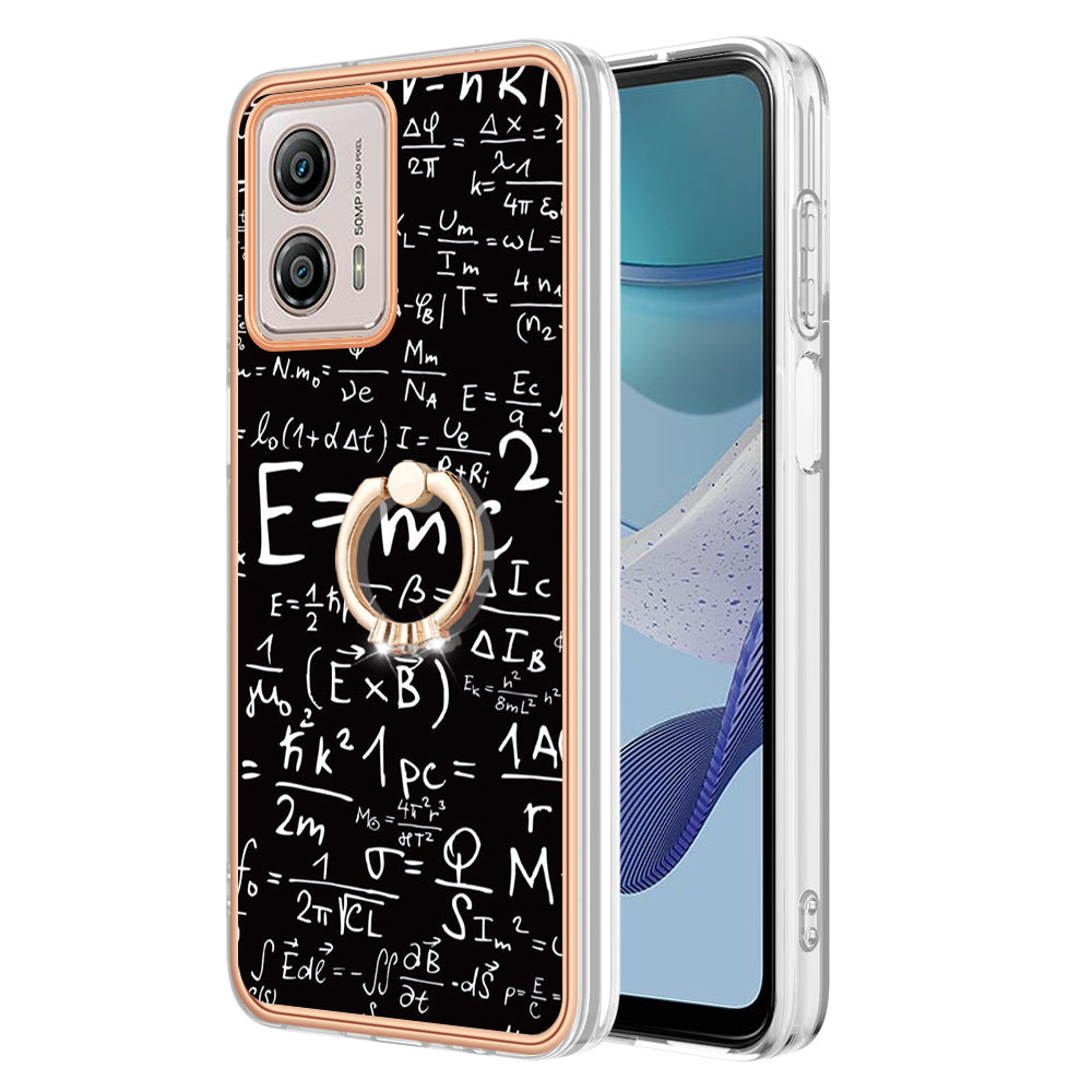 YB IMD Series-20 Style D 2.0mm TPU Electroplated Case for Motorola Moto G53 5G / G23 4G / G13 4G , Ring Kickstand IMD Phone Cover