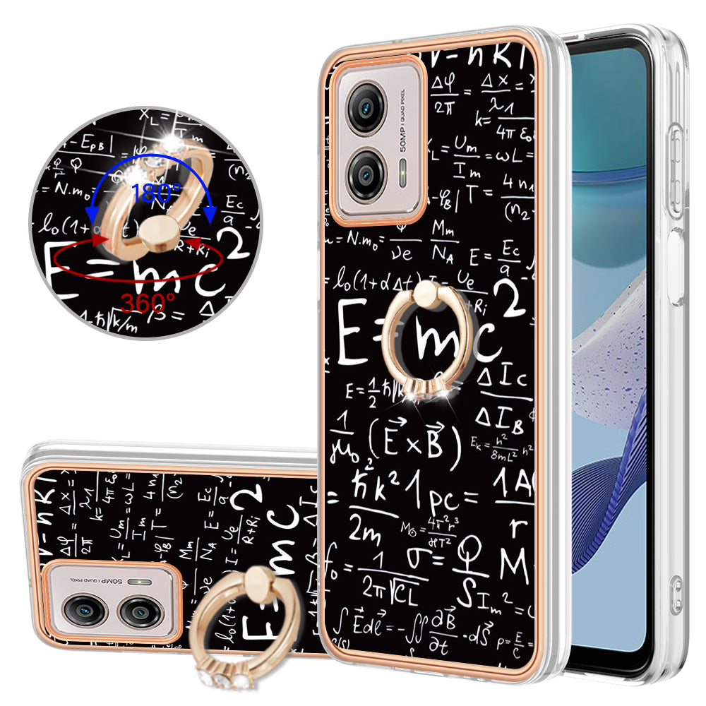 YB IMD Series-20 Style D 2.0mm TPU Electroplated Case for Motorola Moto G53 5G / G23 4G / G13 4G , Ring Kickstand IMD Phone Cover