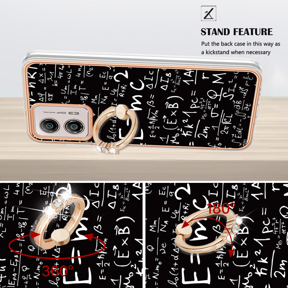 YB IMD Series-20 Style D 2.0mm TPU Electroplated Case for Motorola Moto G53 5G / G23 4G / G13 4G , Ring Kickstand IMD Phone Cover