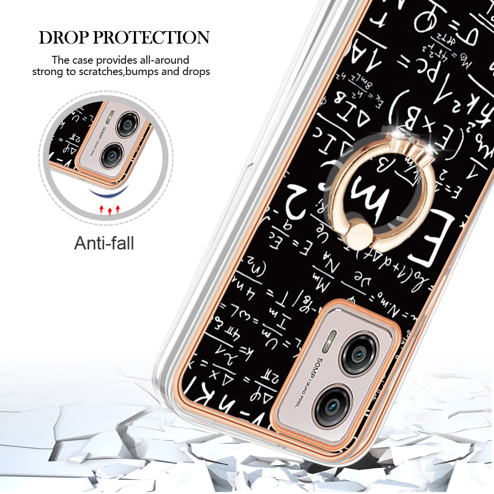 YB IMD Series-20 Style D 2.0mm TPU Electroplated Case for Motorola Moto G53 5G / G23 4G / G13 4G , Ring Kickstand IMD Phone Cover