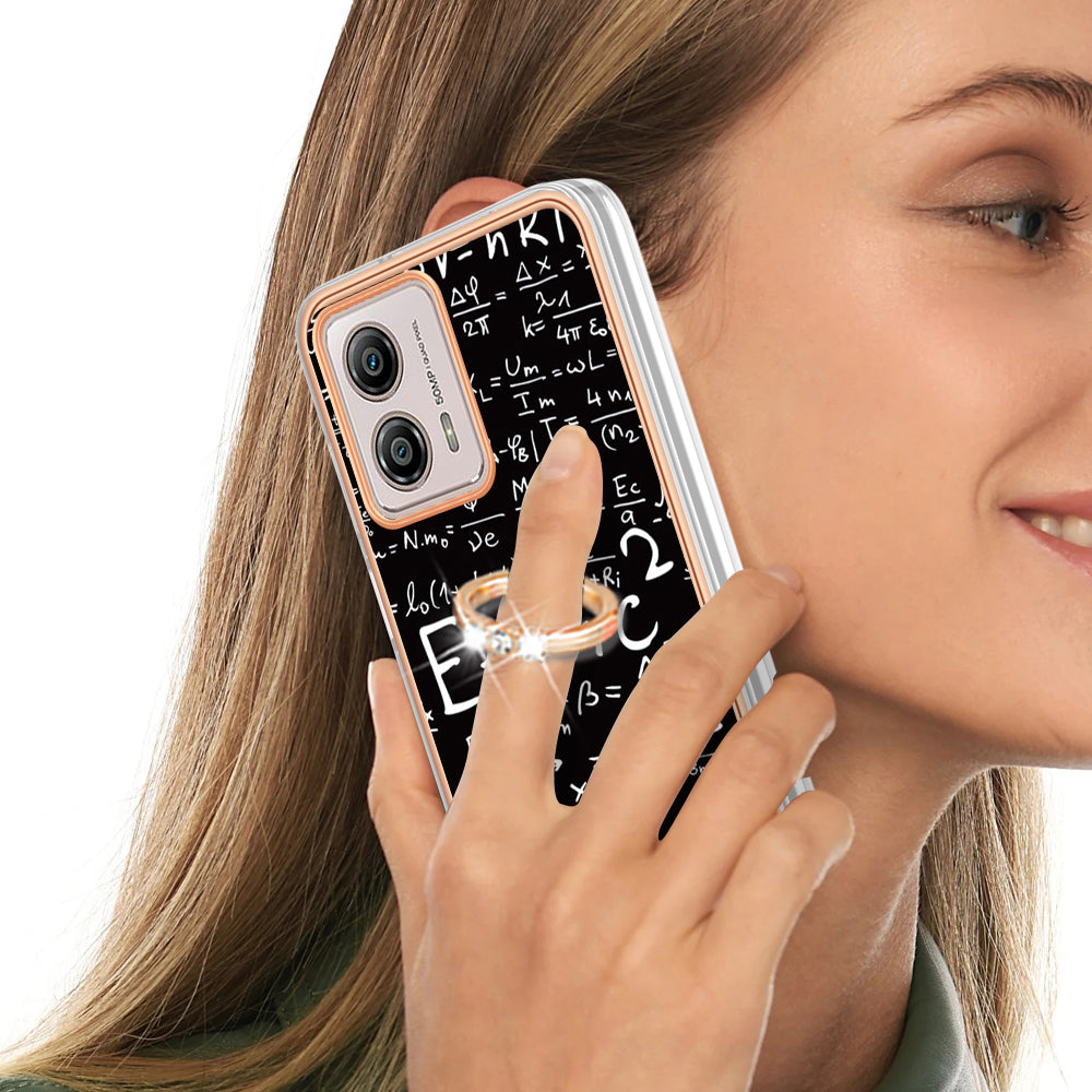 YB IMD Series-20 Style D 2.0mm TPU Electroplated Case for Motorola Moto G53 5G / G23 4G / G13 4G , Ring Kickstand IMD Phone Cover