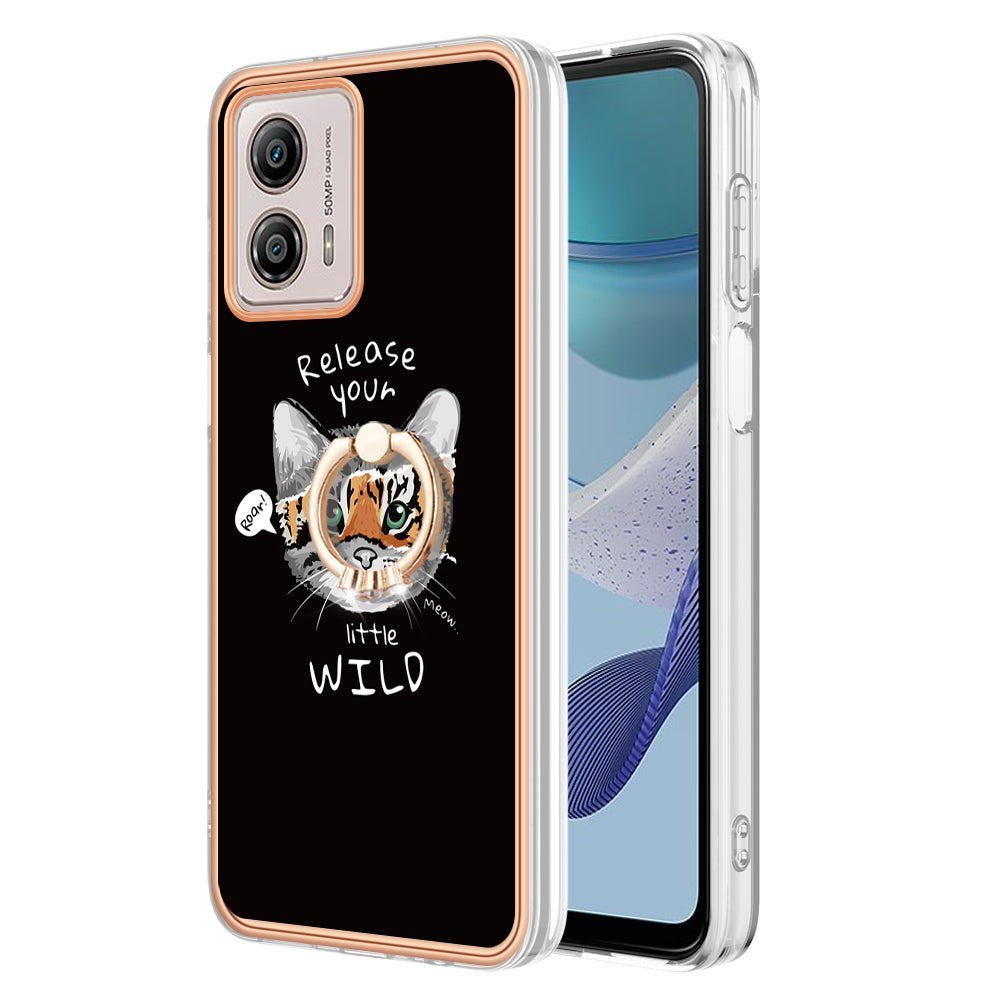 YB IMD Series-20 Style D 2.0mm TPU Electroplated Case for Motorola Moto G53 5G / G23 4G / G13 4G , Ring Kickstand IMD Phone Cover