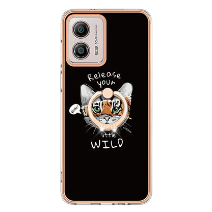 YB IMD Series-20 Style D 2.0mm TPU Electroplated Case for Motorola Moto G53 5G / G23 4G / G13 4G , Ring Kickstand IMD Phone Cover