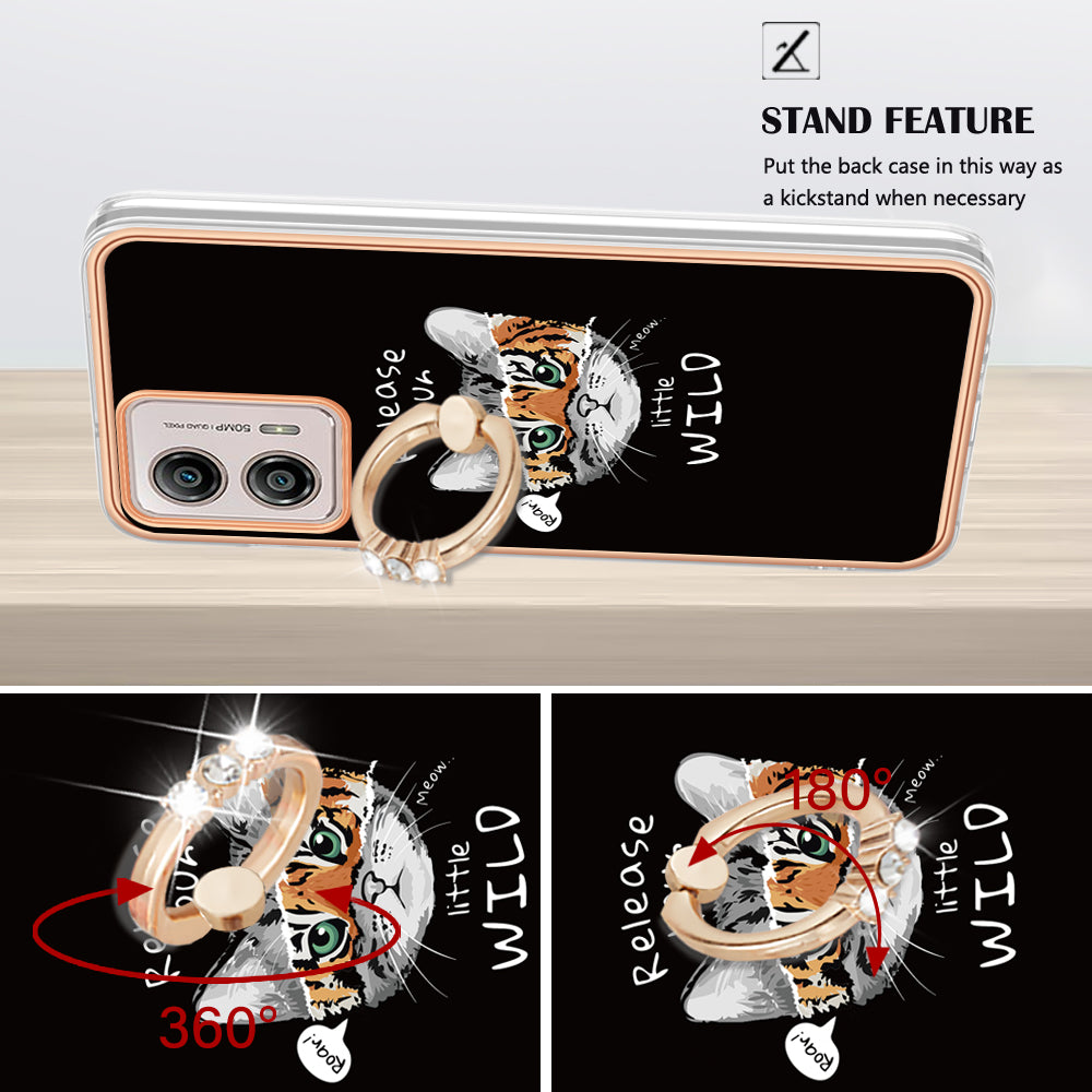 YB IMD Series-20 Style D 2.0mm TPU Electroplated Case for Motorola Moto G53 5G / G23 4G / G13 4G , Ring Kickstand IMD Phone Cover