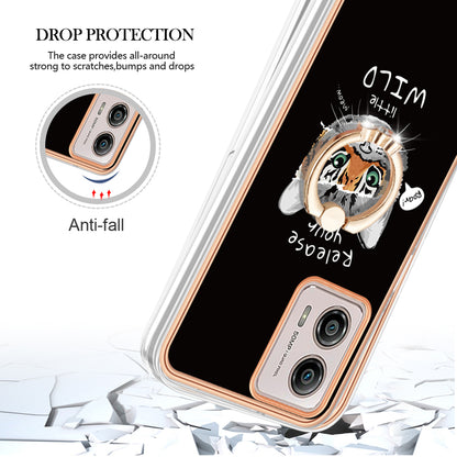 YB IMD Series-20 Style D 2.0mm TPU Electroplated Case for Motorola Moto G53 5G / G23 4G / G13 4G , Ring Kickstand IMD Phone Cover