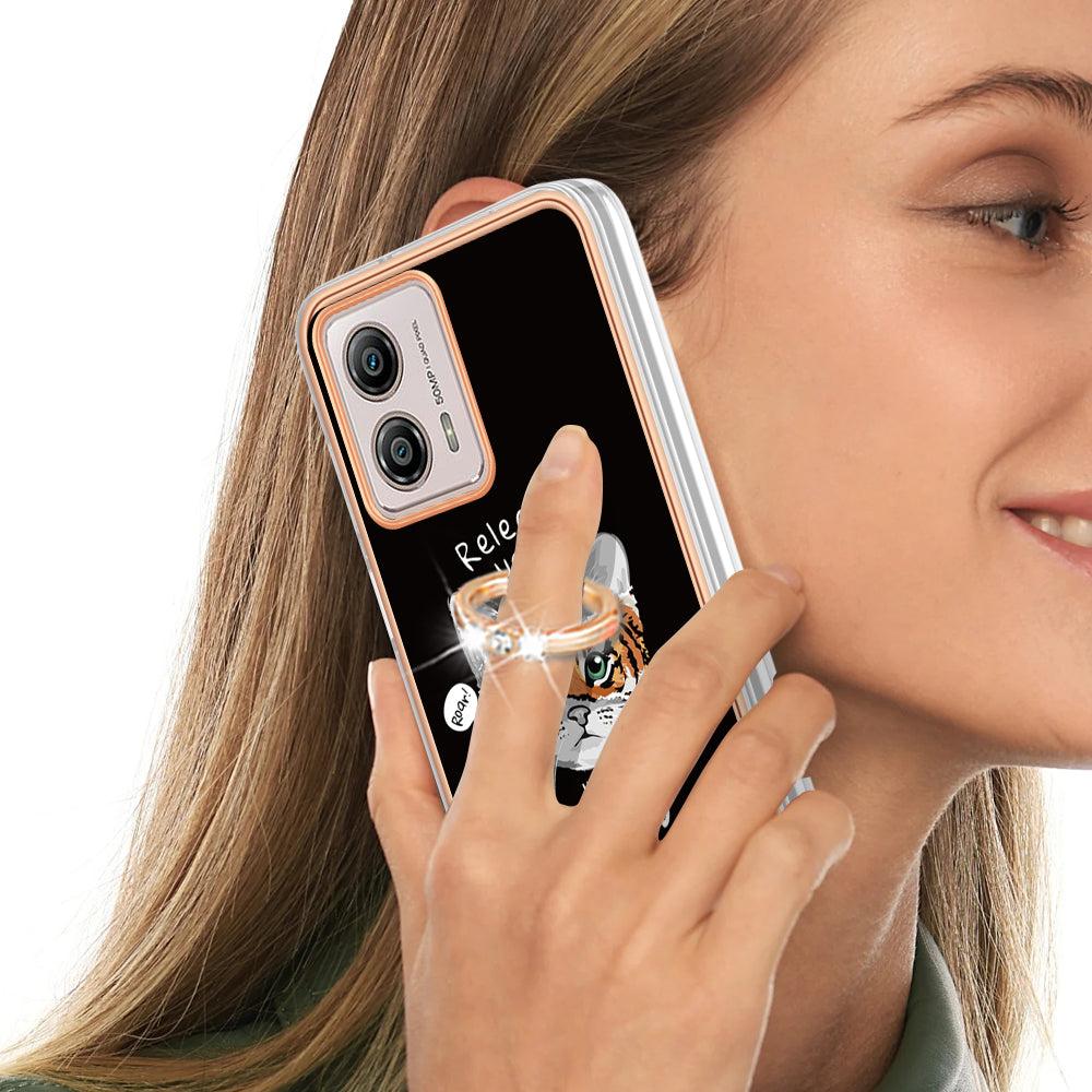 YB IMD Series-20 Style D 2.0mm TPU Electroplated Case for Motorola Moto G53 5G / G23 4G / G13 4G , Ring Kickstand IMD Phone Cover