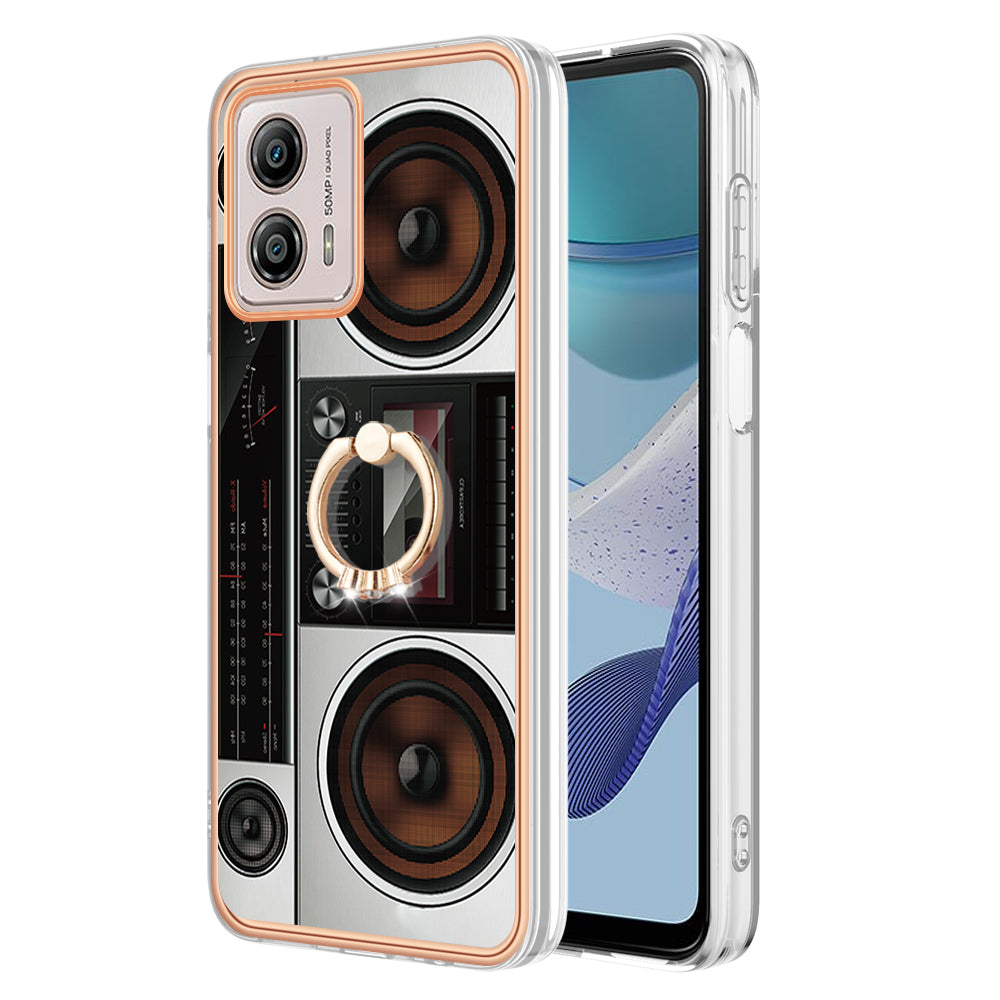 YB IMD Series-20 Style D 2.0mm TPU Electroplated Case for Motorola Moto G53 5G / G23 4G / G13 4G , Ring Kickstand IMD Phone Cover
