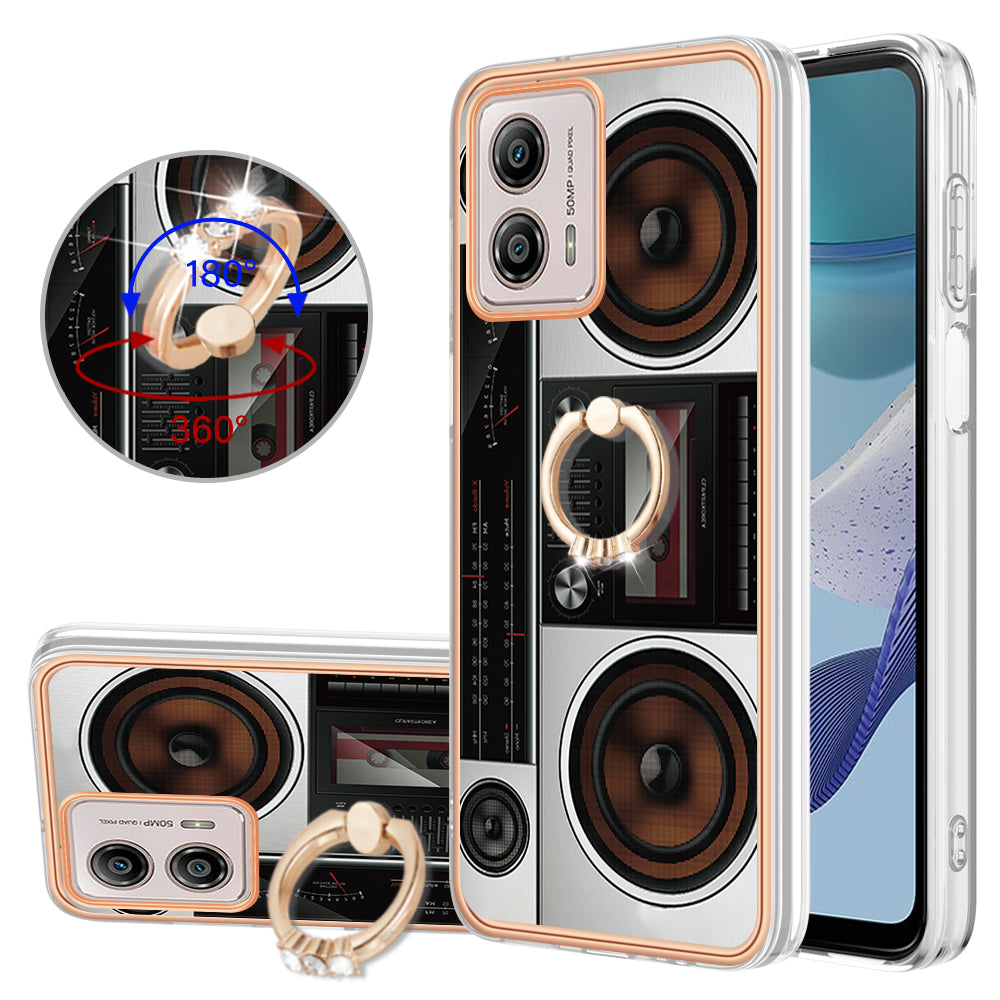 YB IMD Series-20 Style D 2.0mm TPU Electroplated Case for Motorola Moto G53 5G / G23 4G / G13 4G , Ring Kickstand IMD Phone Cover