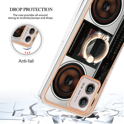 YB IMD Series-20 Style D 2.0mm TPU Electroplated Case for Motorola Moto G53 5G / G23 4G / G13 4G , Ring Kickstand IMD Phone Cover