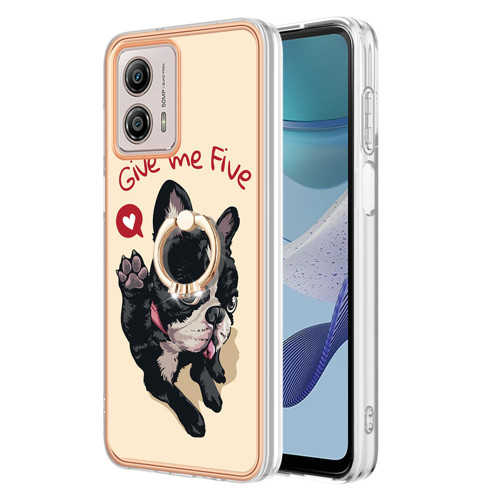 YB IMD Series-20 Style D 2.0mm TPU Electroplated Case for Motorola Moto G53 5G / G23 4G / G13 4G , Ring Kickstand IMD Phone Cover