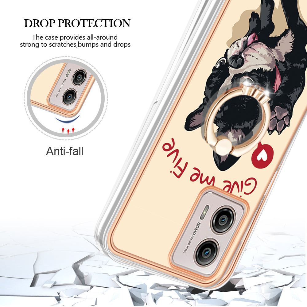 YB IMD Series-20 Style D 2.0mm TPU Electroplated Case for Motorola Moto G53 5G / G23 4G / G13 4G , Ring Kickstand IMD Phone Cover