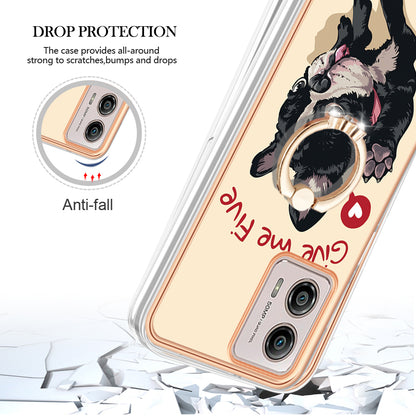 YB IMD Series-20 Style D 2.0mm TPU Electroplated Case for Motorola Moto G53 5G / G23 4G / G13 4G , Ring Kickstand IMD Phone Cover